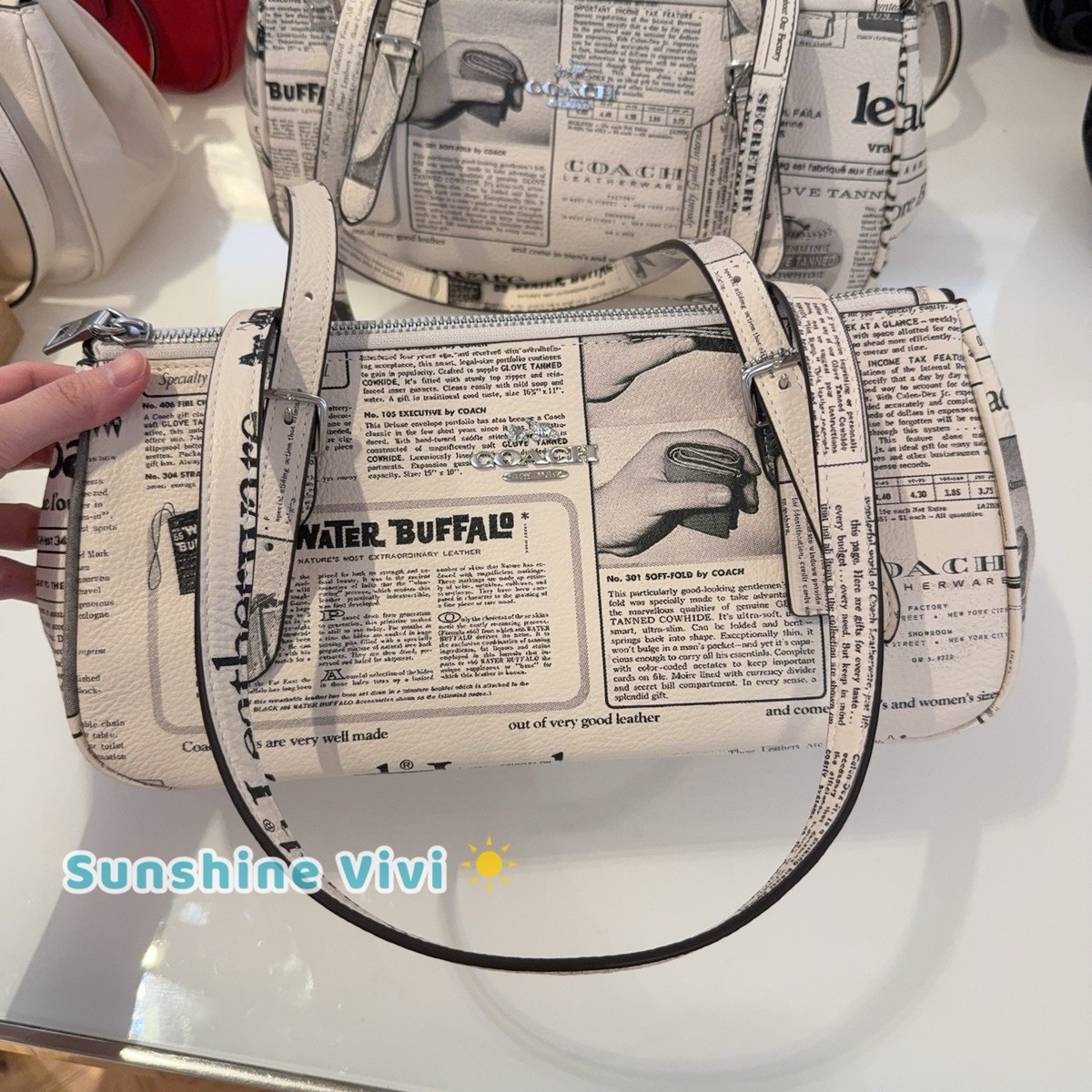 NWT Coach Asher Shoulder Bag With Newspaper Print CDC11 pebbled