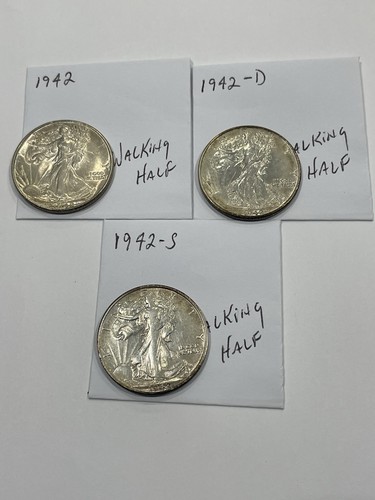 1942, 1942-D UND 1942-S Walking Liberty Silber haben Dollar. Schöne hochwertige!!