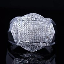 3CT Round Cut Real Moissanite Men's Engagement Ring 14k Gold White Plated