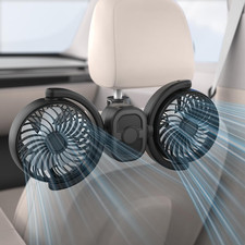 Rechargeable Dual-Head Fan for Car: USB Cooling Backseat Fans for Baby with 360 