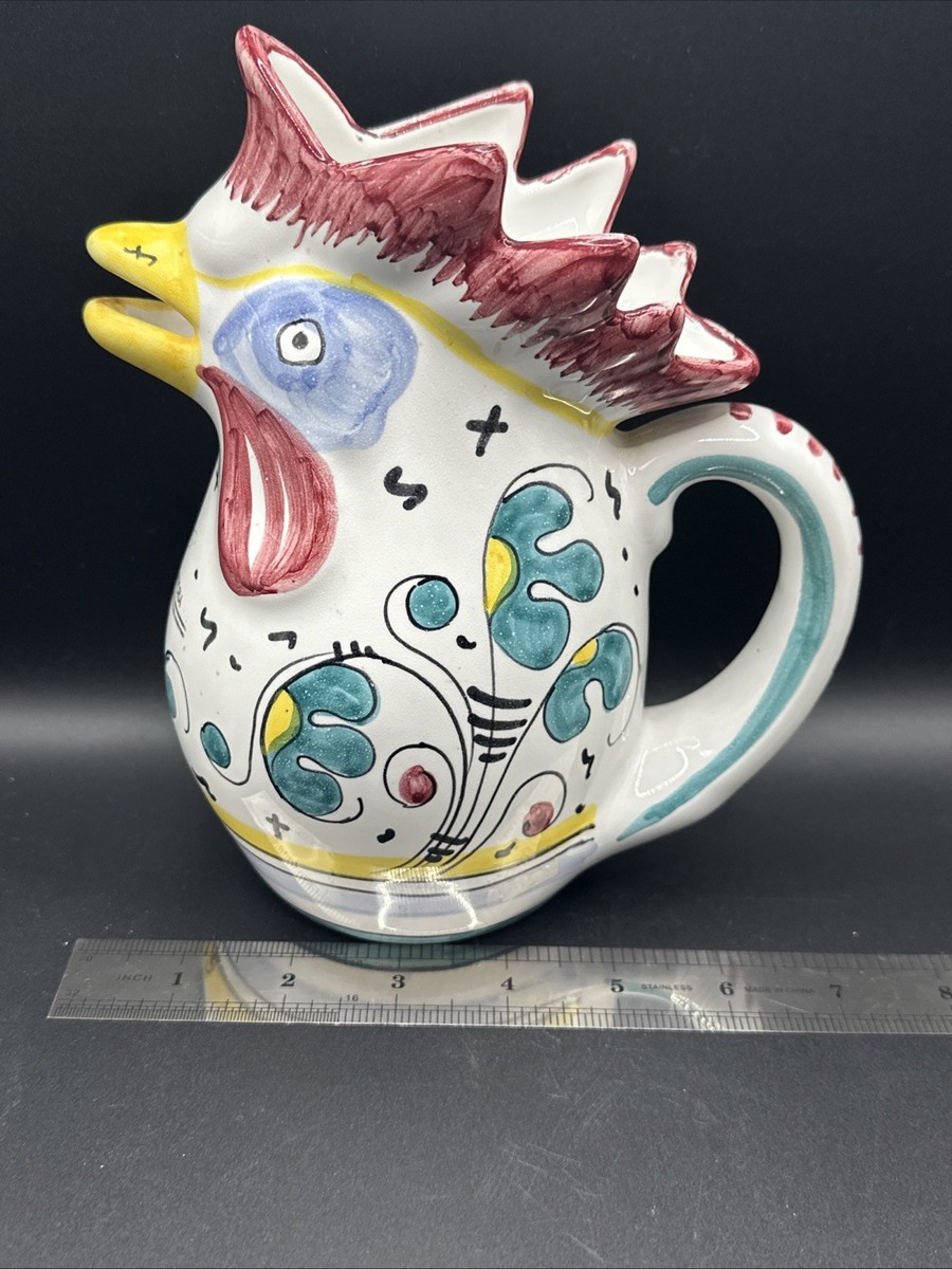 Fratelli Mari Deruta Rooster Pitcher Hand Painted Made In Italy
