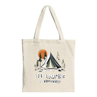 Eco-Friendly Canvas Tote Bag with Tent and Pine Trees Design Perfect for Camping