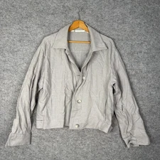 Trenery Jacket Size 16 Grey Cotton Linen Blend Button Front Lightweight