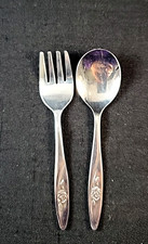 Vintage The First Years Deluxe Stainless Rose Baby Spoon Fork 4.25"