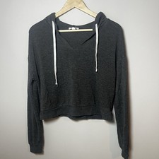 Colsie Cropped Lounge Hoodie Women s L Charcoal Gray Lightweight Athleisure Top