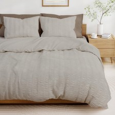 Light Grey Duvet Cover King Size, Seersucker 3 Pieces Bedding Set, Includes 1