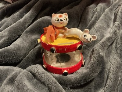 Vintage 1950 s Cat & Mouse Bank Lego Pixie Wear Kitsch MCM Japan Small Chip J3