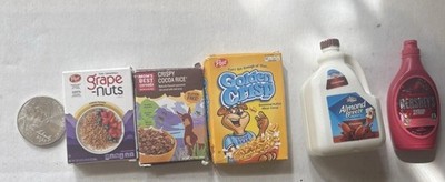 Dollhouse Miniature  Lot Of 5 -Cereals/ Almond Milk/ Hershey Syrup