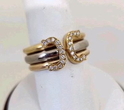 Cartier C de Cartier Diamond Ring 18K Tri Gold Rare Size 61 US 9.5 1997