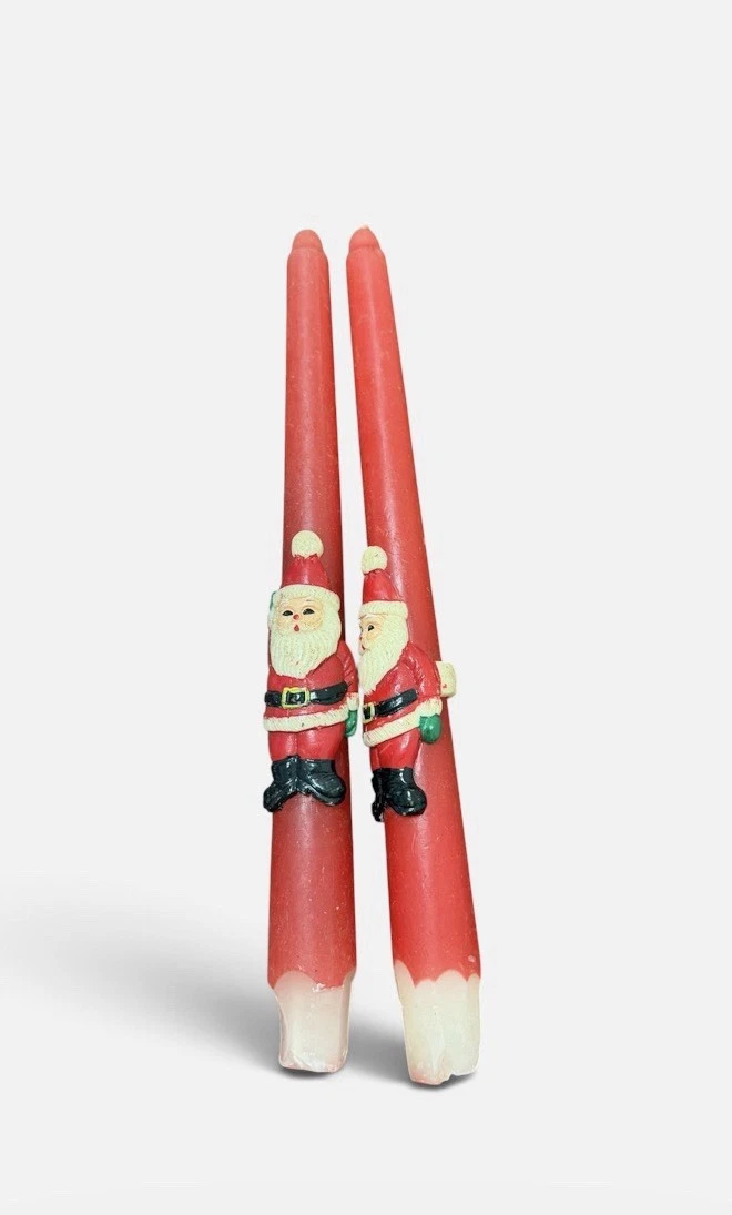 Set of 2 Santa Clause Christmas Sculptured Tapers Candles In Orig Box Vintage image 3