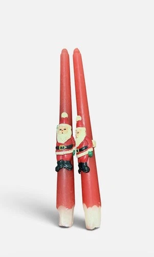 Set of 2 Santa Clause Christmas Sculptured Tapers Candles In Orig Box Vintage image 3