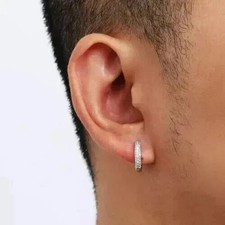 2 Ct Round Cut Real Moissanite 14k White Gold Plated Men's Huggie Hoop Earrings