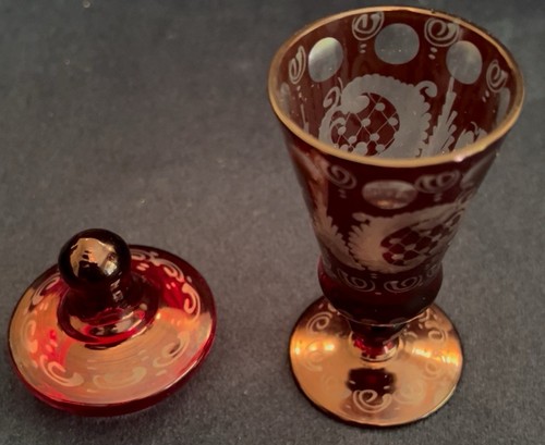 Czech-Biedermeier Era Cut To Clear Ruby Red 1880's Lidded Goblet - Picture 7 of 13