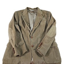 Lands End Mens Tan Corduroy Blazer Elbow Patches Vintage USA Made 44L Sport Coat