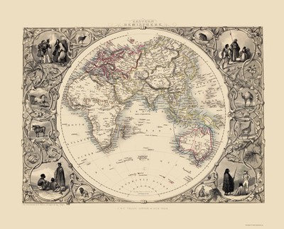 Historic Map - Eastern Hemisphere - Tallis 1851 - Vintage Wall Art