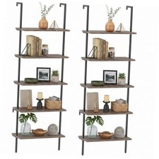 Ladder Shelf Open Bookshelf 5-Tier Wall-Mounted Wood 2PCS Rustic Brown 5-tier