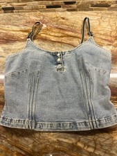 Vintage YTK Jeanology Denim Corset Crop Top Side Zipper Size 10