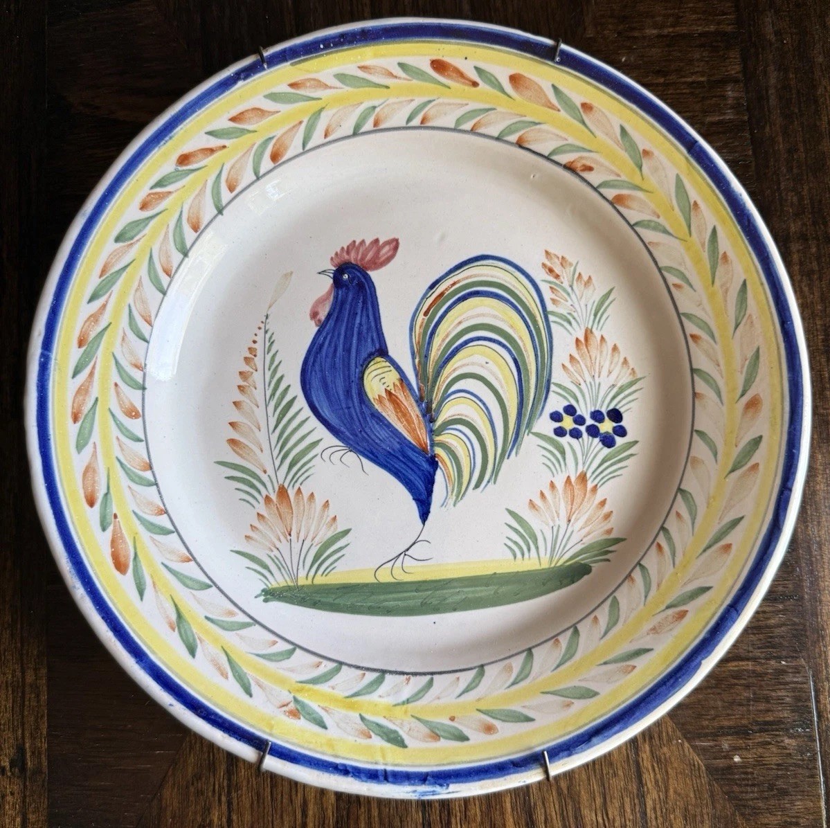 Vintage Henriot Quimper Hand Painted French Faience Plate Rooster Le Coq  9.5”