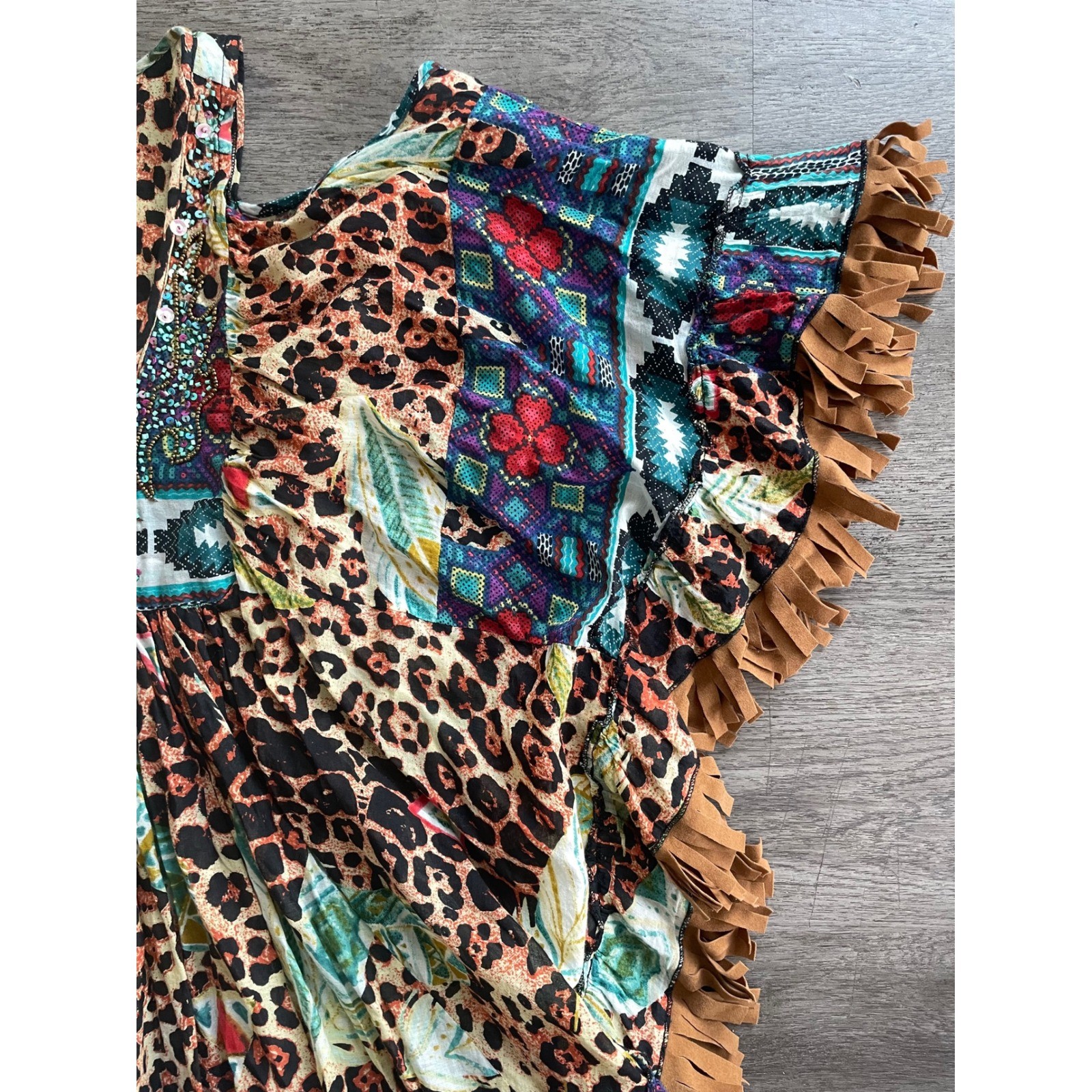 Chloe Laetitia Boho Patchwork Leopard Fringe Kaft… - image 2