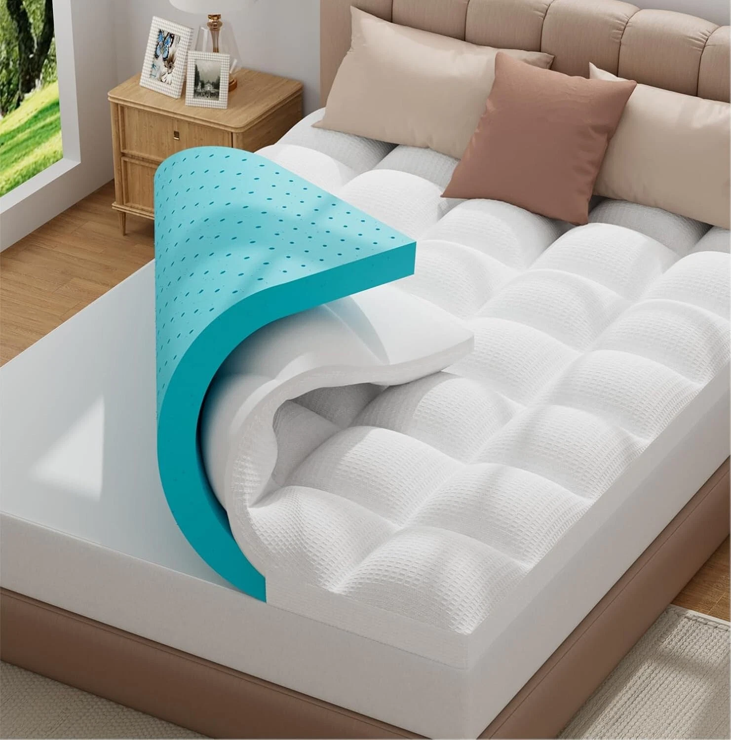 Bedluxury Dual Layer 3 Inch Memory Foam Mattress Topper King Size，2 Inch Gel Mem