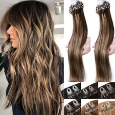 Loop Micro Ring Beads Tip 100% Remy Human Hair Extensions Balayage 50/100 Stands