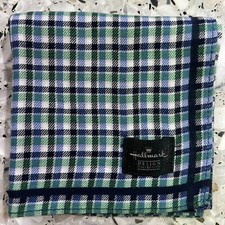 MAN HANDKERCHIEF PLAID PATTERN BLUE GREEN CLASSIC COTTON POCKET ART SQUARE17" H3