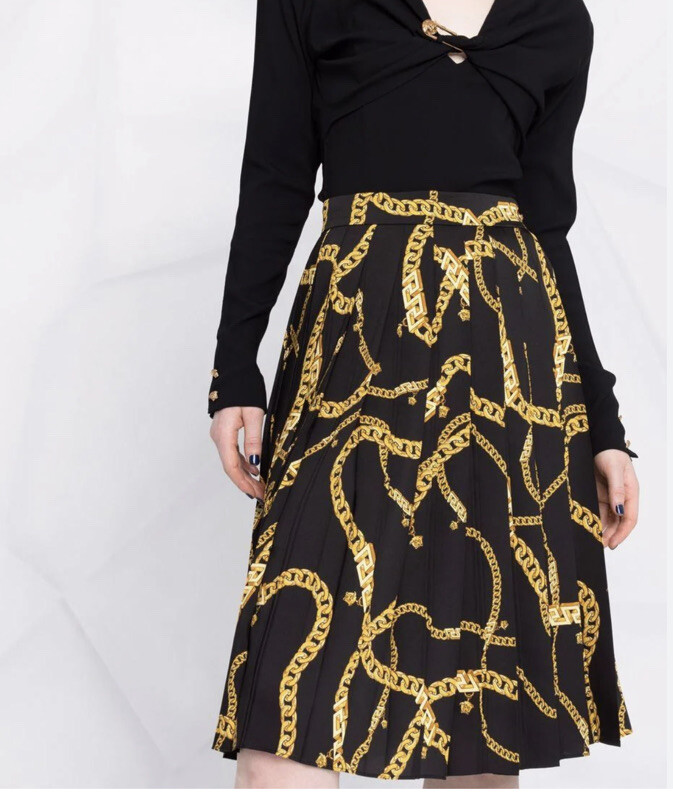 【送料&関税込】Versace Medusa Midi Skirt Authentic Versace La Greca Chain Link Medusa Pleated Skirt