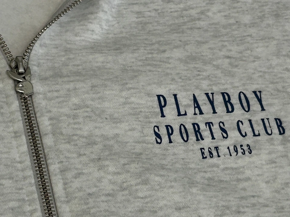 Moletom com capuz Missguided Playboy Plus Sports com zíper grande, cinza Marl, 2XL (US16) - Imagem 3 de 4
