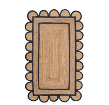 Handmade Natural Jute Area Rug Braided Bohemian Home Decor Rugs Scalloped Rugs