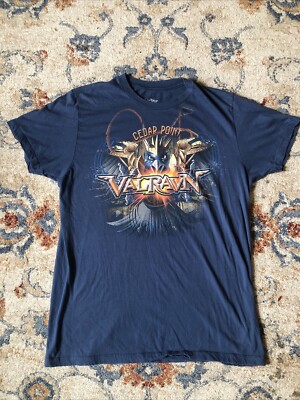 Cedar Point Valravn Graphic T-Shirt Adult L Dark Blue Rollercoaster Ohio