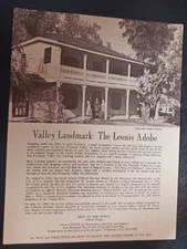 VALLEY LANDMARK: THE LEONIS ADOBE California Calabasas brochure vintage undated