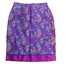 Vintage 90s Lilly Pulitzer Pencil Skirt Womens 6 Purple Peacock Floral Silk