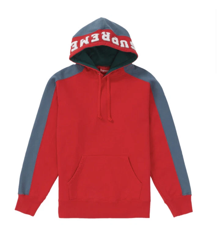 Sweat shirt à capuche lambrissé Supreme FW18 rouge/vert neuf taille M
