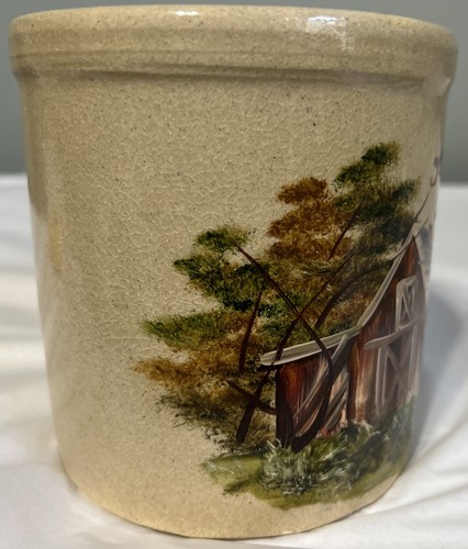 Vintage RRP Co Roseville Pottery Handpainted Barn~Weathervane Crock Container - Picture 8 of 15
