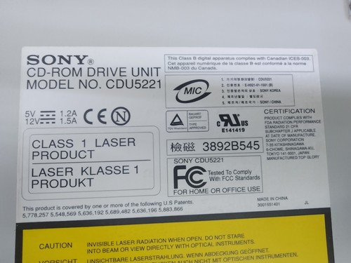 Sony CDU5221 Optical CD-ROM Drive Unit IDE Interface 52x Speed For Industrial PC - Afbeelding 14 van 16