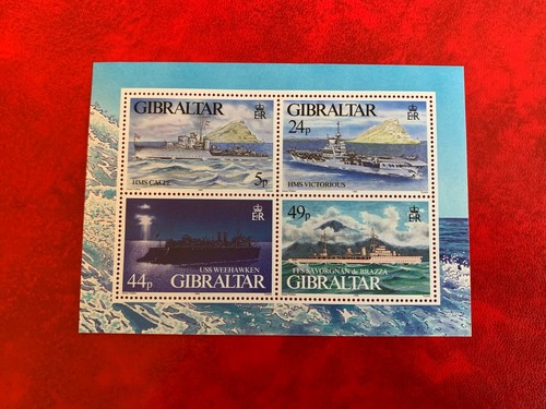 GIBRALTAR 1995 MINT HINGED MINISHEET WW2 WARSHIPS CALPE VICTORIUS WEEHAWKEN