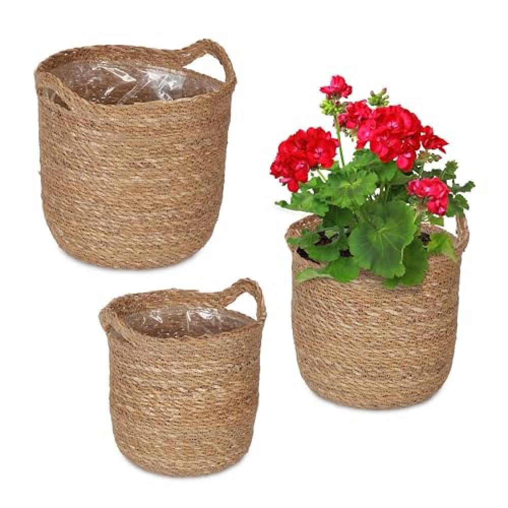 (TG. 24,5 x 25,5 cm) Relaxdays Decorative Indoor Plant Pots, Set of 3, Round Wic