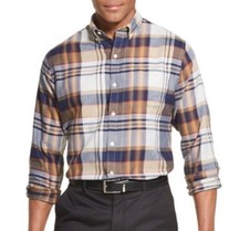 Van Heusen Flex Long Sleeve Button Down Shirt Size Small 14-14.5 Brown Plaid 60