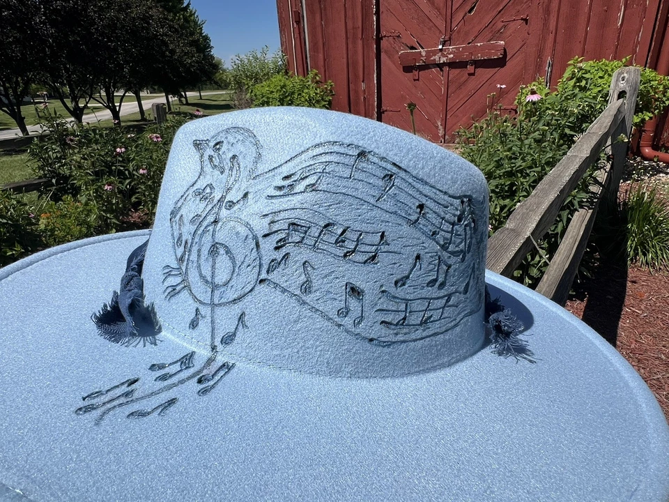 Sombrero de Vaquera Azul Paloma y Notas Musicales Stevie Nicks Ambiente Vaquera Costera Foto 4 de 4