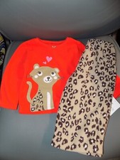 Carter's Fleece 2PC Pajama Set Orange/Leopard Print Size 18 Months Girl's NEW