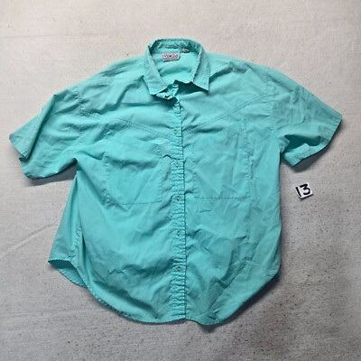 Venezia Solid Blue Western Button Up Shirt Short Sleeve Adult Women's Size 18