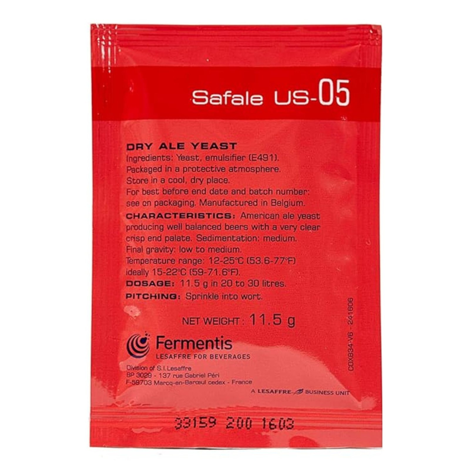 Safale US05 American Dry Ale Beer Yeast 11.5g Sachet Fermentis Home Brew Beer
