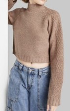Women's Mock Turtleneck Boxy Pullover Sweater crop Wild Fable brown size S
