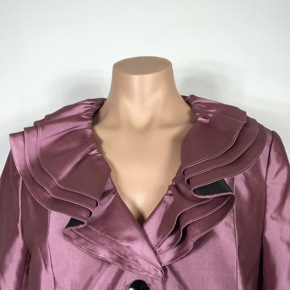 Blazer Adrianna Papell Noche 4 Púrpura Cuello Volantes Chaqueta Formal Metálico Foto 4 de 4