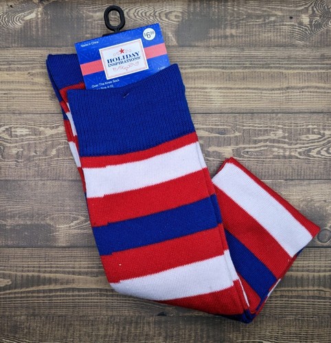 Overknee Socken - patriotisch - rot, weiß und blau gestreift