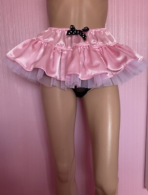 Satin Micro Mini Rara Rock mit Netz Schicht TV Sissy Herrin Lolita Cosplay