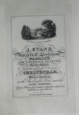 1826 ANTIQUE CHELTENHAM PRINT TRADE ADVERT J EVANS NURSERY & SEEDSMAN FLORIST