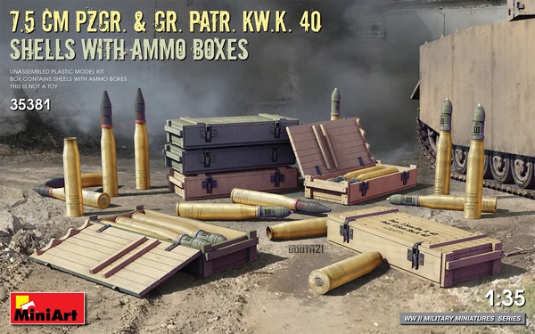 7.5 Cm Pzgr. & Gr. Patr. Kw.K. 40 Shells With Ammo Boxen 1:3 5 Plastic Model Kit-image