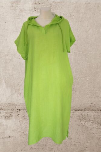 Vestido de lino look capas túnica larga EG 44 46 48 50 52 L XL XXL capucha verde limón