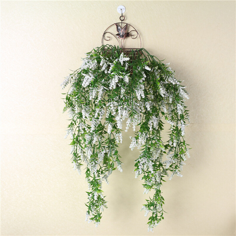 Wall Hanging Fake Flower Lavender Plant Basket Plastic Rattan Room  Decoration | eBay